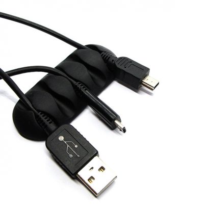 Desk Cable Organizer - 5 Wires and USB Cables (Black) - Image 5