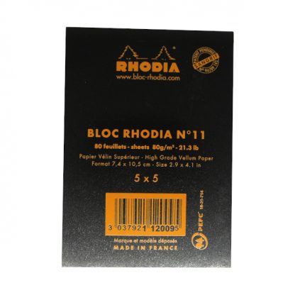 Black Rhodia Bloc No. 11 Head-Stapled Squared Paper Notepad 74 x 105