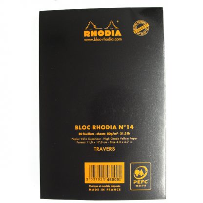 Black Rhodia Bloc No. 14 Head-Stapled Lined Paper Notepad 110 x 170