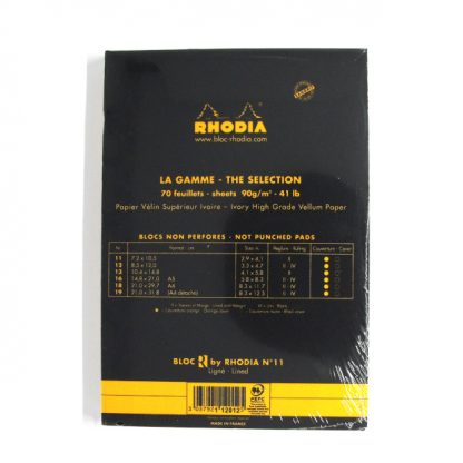 Black Rhodia R Bloc No. 11 Head-Stapled Lined Paper Notepad 74 x 105