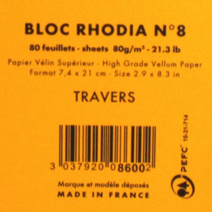 Genuine Orange Rhodia Bloc No. 8 Head-Stapled Lined Paper Notepad 74 x 210