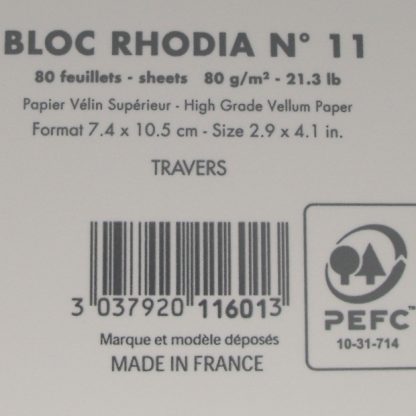 Genuine Rhodia Bloc No. 11 Head-Stapled Lined Paper Notepad 74 x 105 (Ice White)