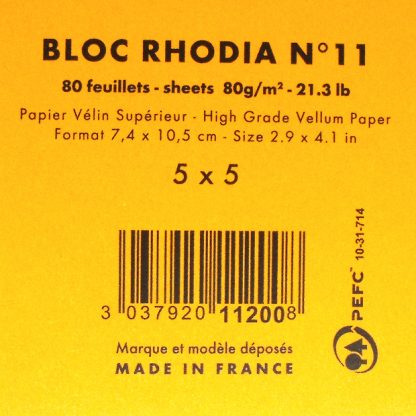 Genuine Rhodia Bloc No. 11 Head-Stapled Squared Paper Notepad 74 x 105 (Orange)