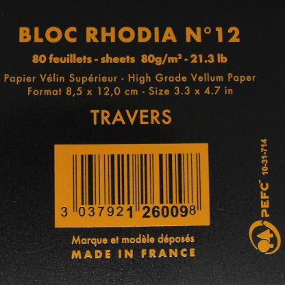 Genuine Rhodia Bloc No. 12 Head-Stapled Lined Paper Notepad 85 x 120 (Black)