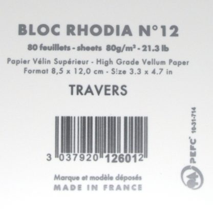 Genuine Rhodia Bloc No. 12 Head-Stapled Lined Paper Notepad 85 x 120 (Ice White)