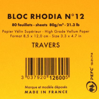 Genuine Rhodia Bloc No. 12 Head-Stapled Lined Paper Notepad 85 x 120 (Orange)