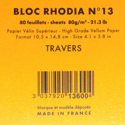 Genuine Rhodia Bloc No. 13 A6 Head-Stapled Lined Paper Notepad 105 x 148 (Orange)