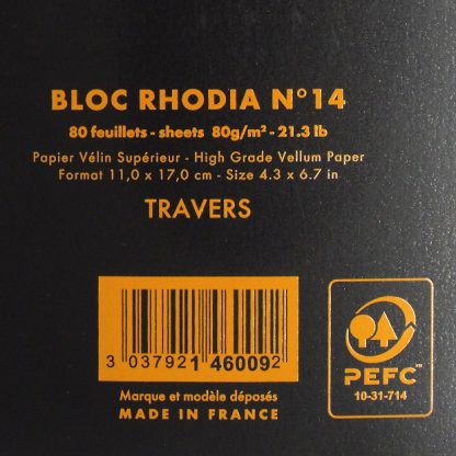 Genuine Rhodia Bloc No. 14 Head-Stapled Lined Paper Notepad 110 x 170 (Black)