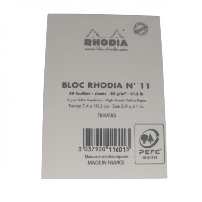 Ice White Rhodia Bloc No. 11 Head-Stapled Lined Paper Notepad 74 x 105