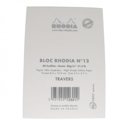 Ice White Rhodia Bloc No. 12 Head-Stapled Lined Paper Notepad 85 x 120
