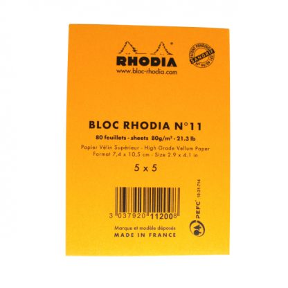 Orange Rhodia Bloc No. 11 Head-Stapled Squared Paper Notepad 74 x 105