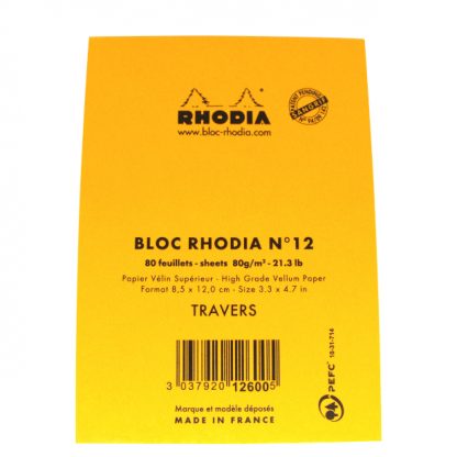 Orange Rhodia Bloc No. 12 Head-Stapled Lined Paper Notepad 85 x 120