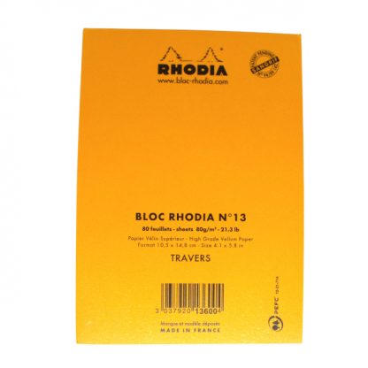 Orange Rhodia Bloc No. 13 A6 Head-Stapled Lined Paper Notepad 105 x 148