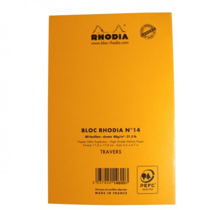 Orange Rhodia Bloc No. 14 Head-Stapled Lined Paper Notepad 110 x 170