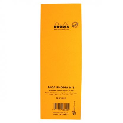 Orange Rhodia Bloc No. 8 Head-Stapled Lined Paper Notepad 74 x 210