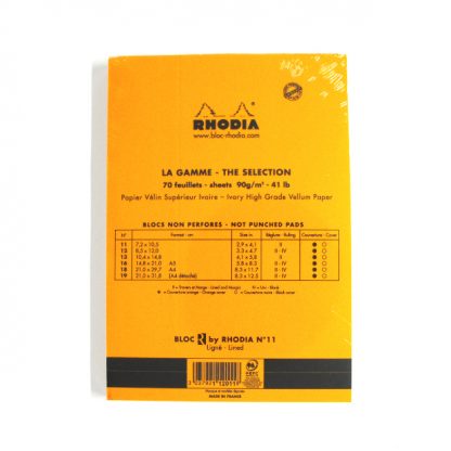 Orange Rhodia R Bloc No. 11 Head-Stapled Lined Paper Notepad 74 x 105