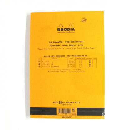 Orange Rhodia R Bloc No. 12 Head-Stapled Lined Paper Notepad 85 x 120