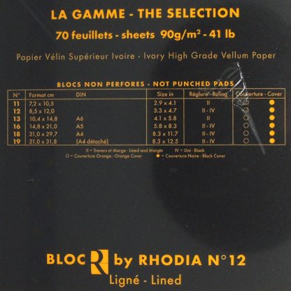 Original Rhodia R Bloc No. 12 Head-Stapled Lined Paper Notepad 85 x 120 (Black)