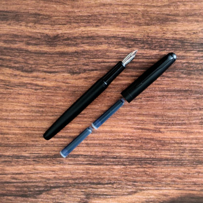 Unique Black Metal Fountain Pen with Hand-Ground 1mm Stub Nib With 2 Blue Cartridges