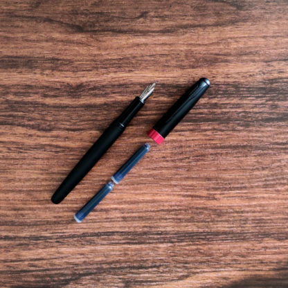 Unique Black & Red Metal Fountain Pen with Extra Smooth Fude Nib With 2 Blue Cartridges